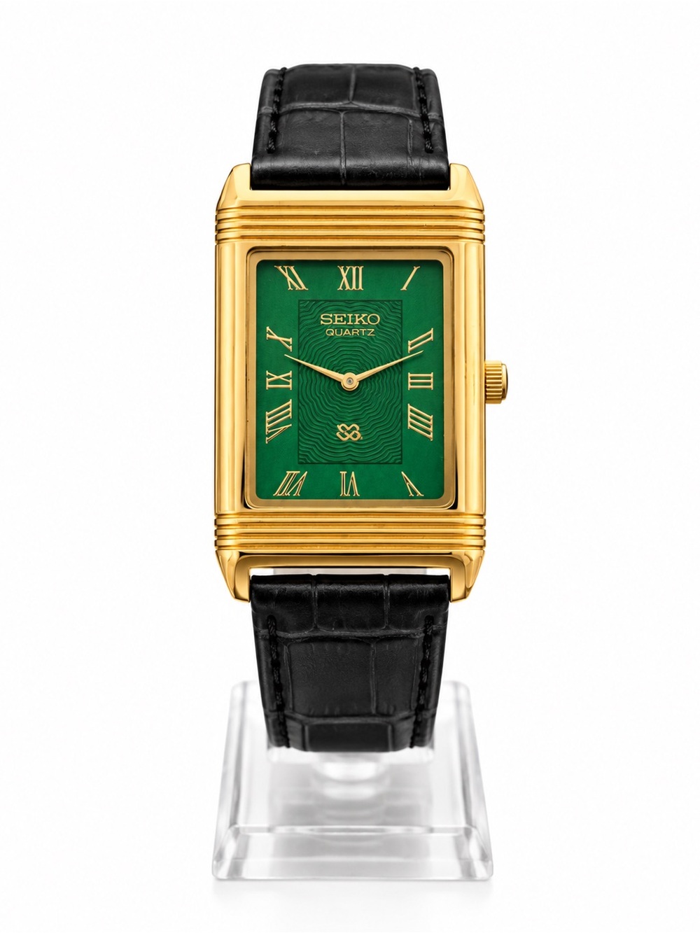 Vintage Seiko Tank watch Green dial Gold bezel